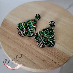 Beaded Statement Christmas Tree Earrings